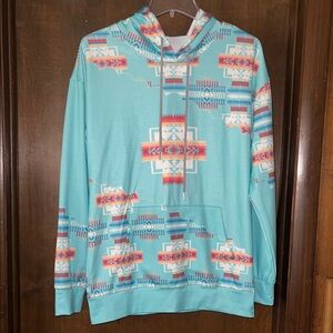 Turquoise Aztec Patterned Hoodie